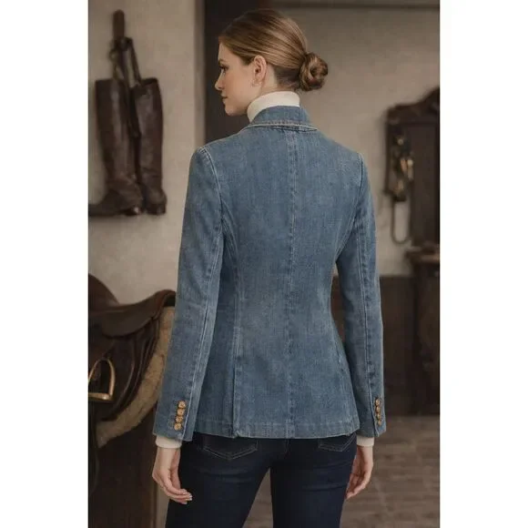 Polo Ralph Lauren Denim Crest Blazer Double Breasted Gold Button XS - Picture 2 of 12